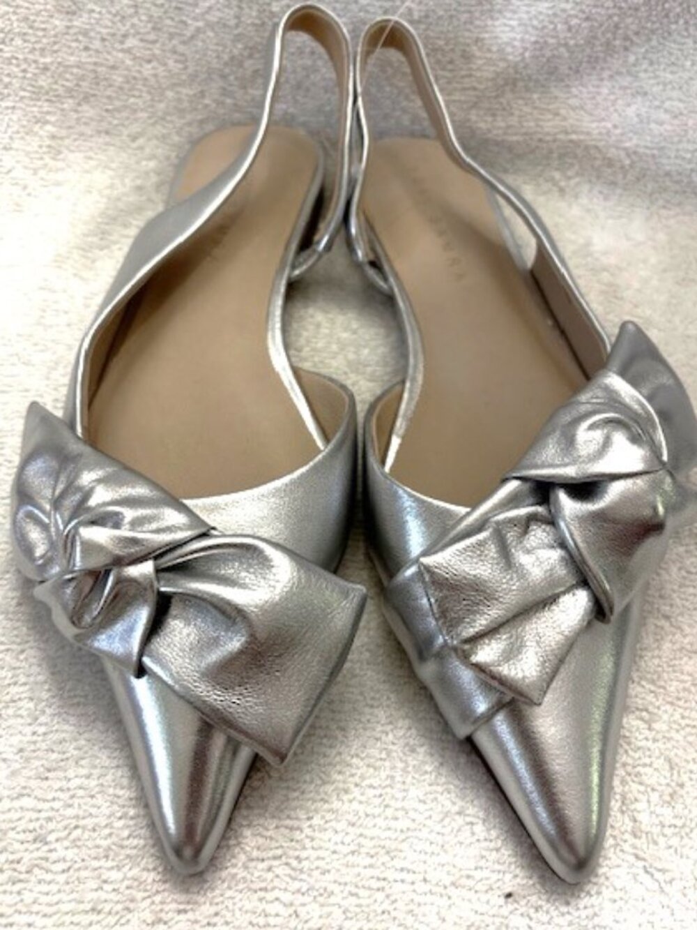 Yosi Samra matte silver metallic leather Violet Half d'Orsay Slingback Flats